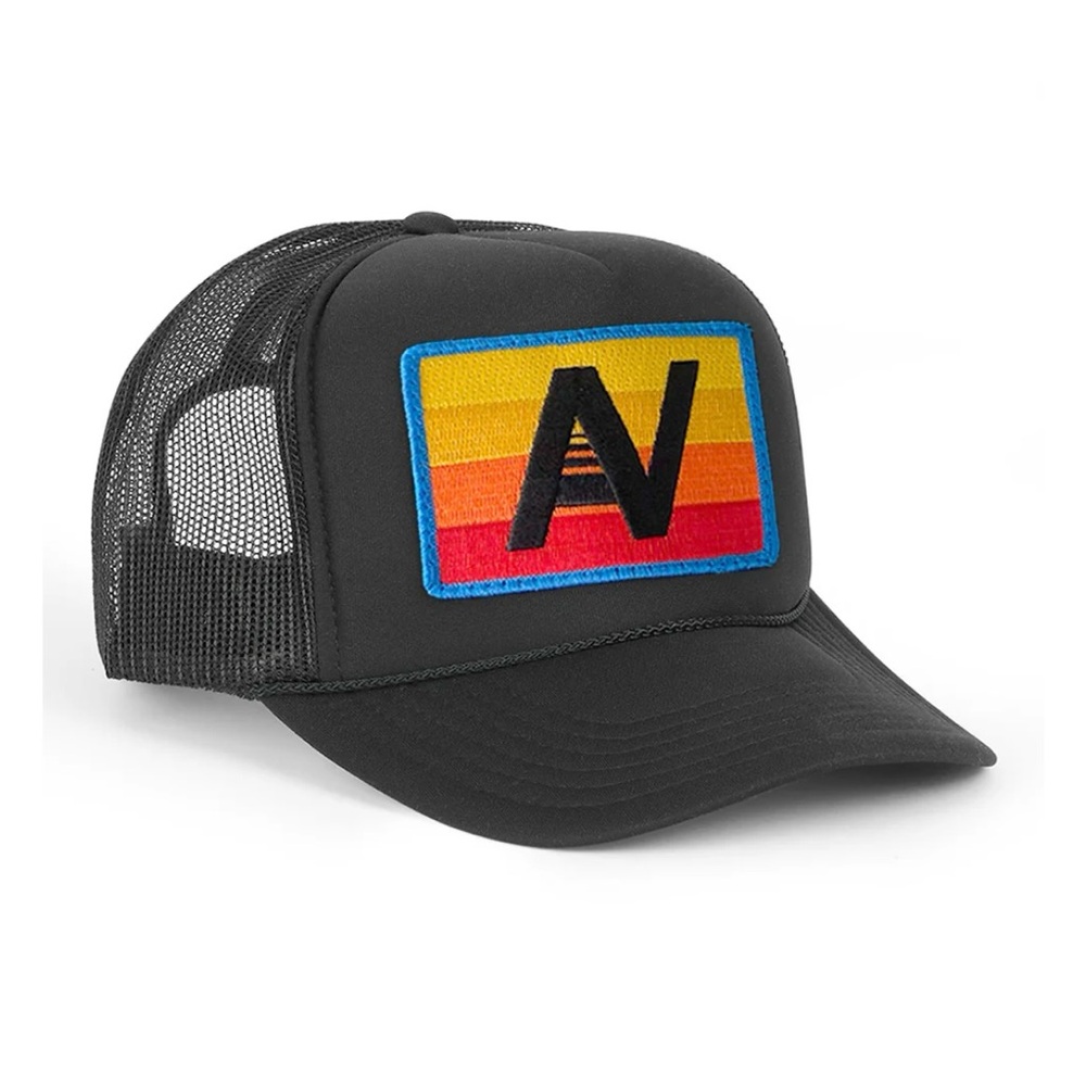 Aviator Nation Black Trucker Hat with Rainbow Patch